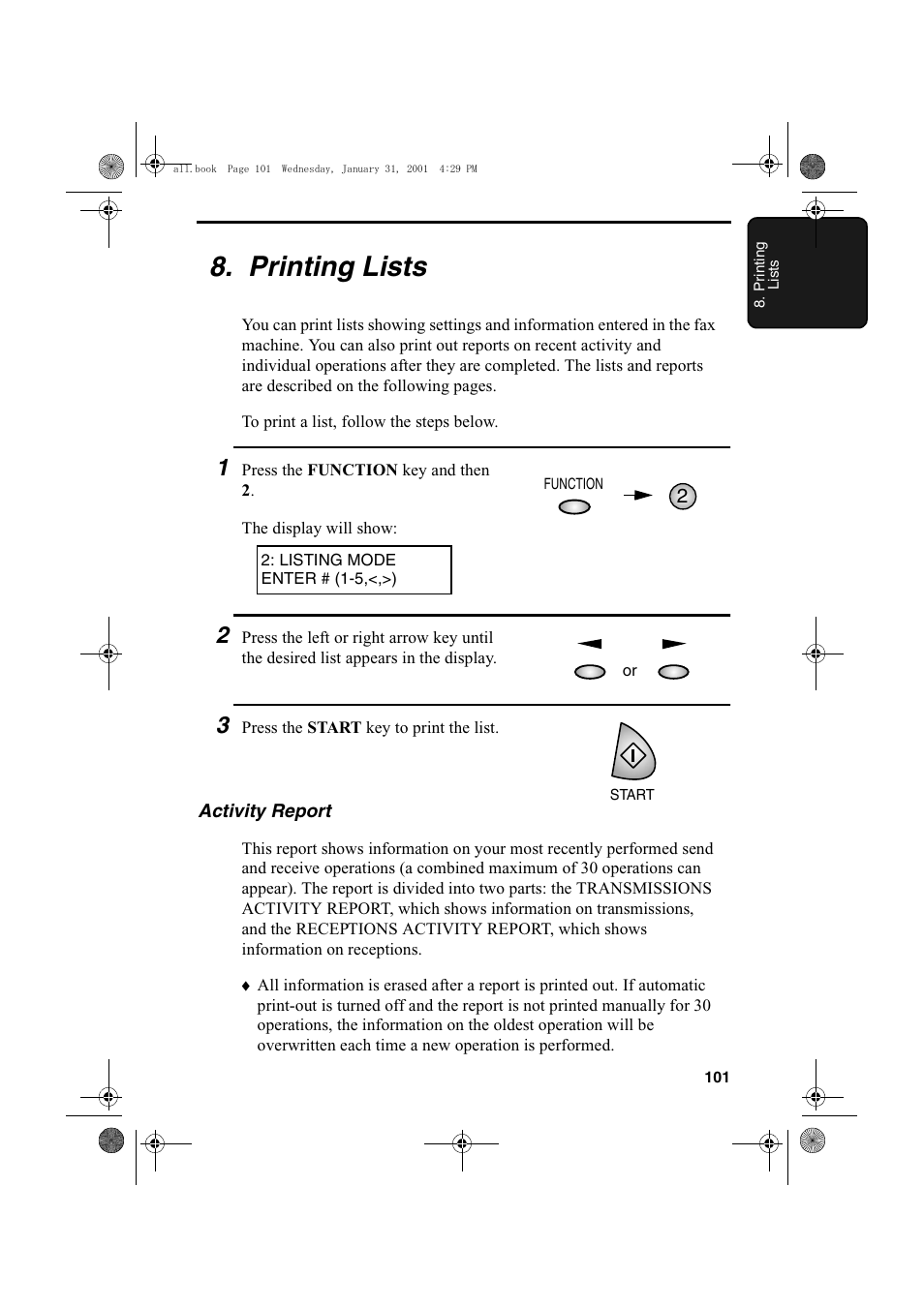 Printing lists | Sharp COLORINKJET AJ-5030 User Manual | Page 103 / 140