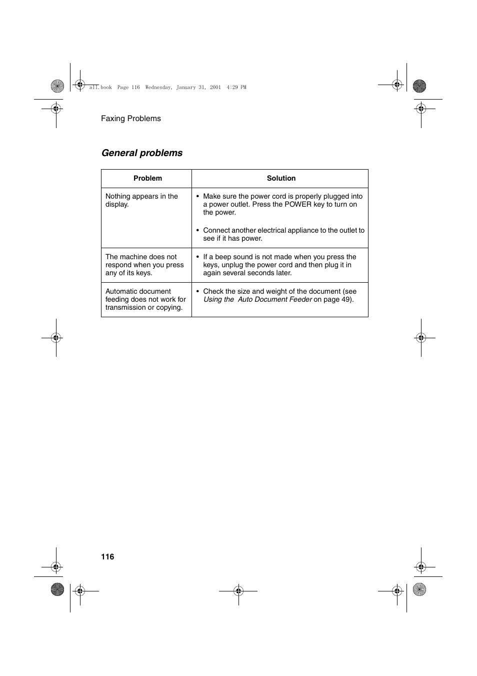 General problems | Sharp COLORINKJET AJ-5030 User Manual | Page 118 / 140