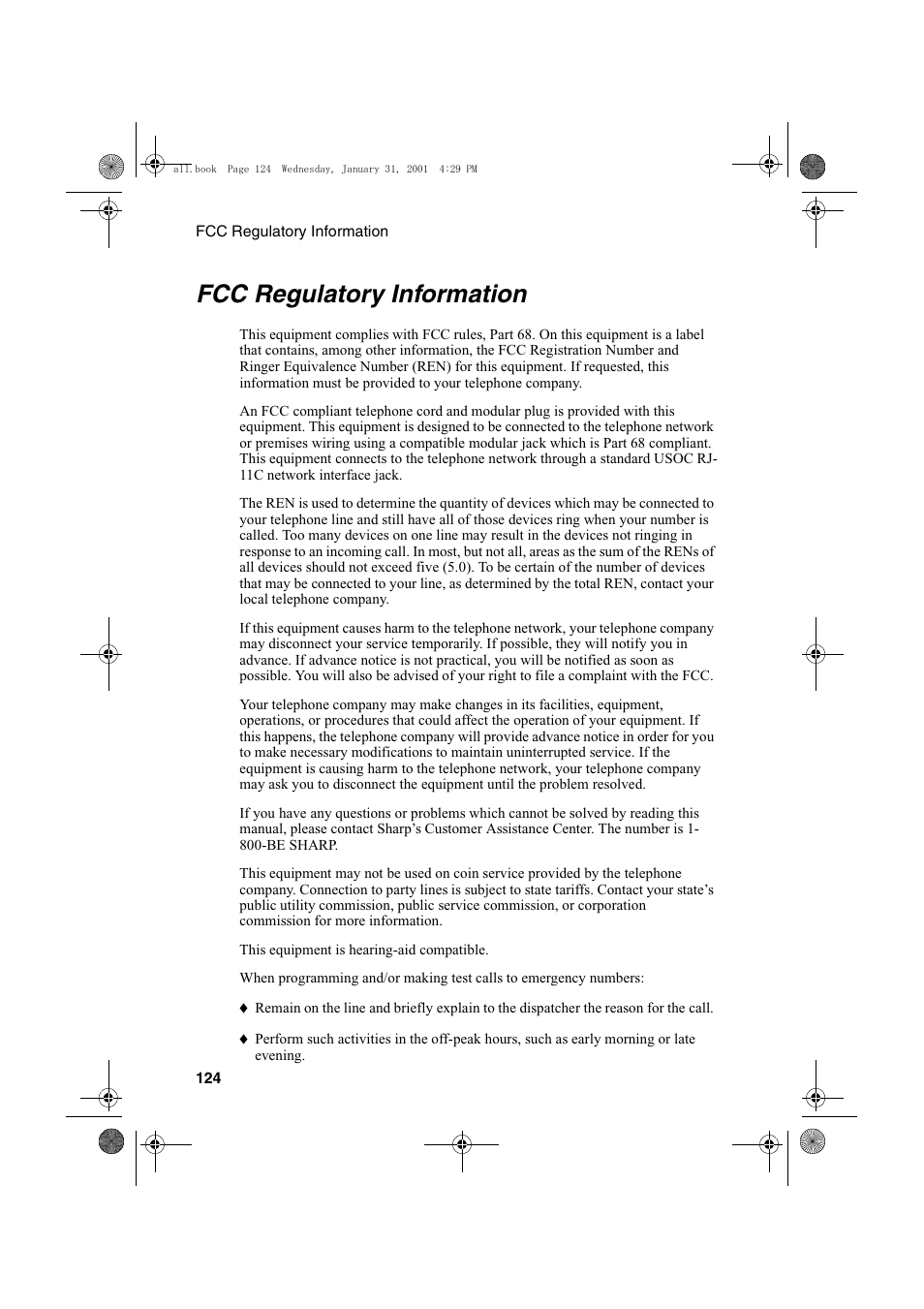 Fcc regulatory information | Sharp COLORINKJET AJ-5030 User Manual | Page 126 / 140