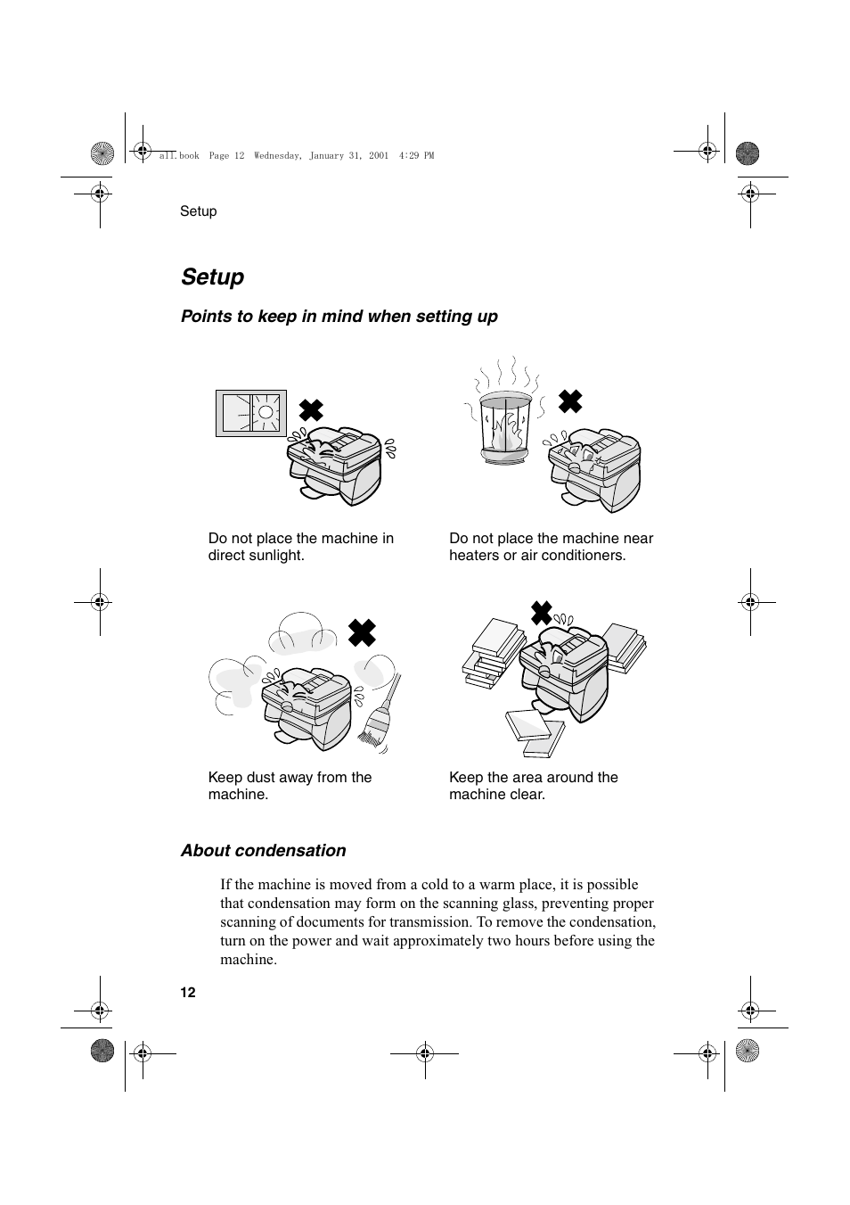 Setup | Sharp COLORINKJET AJ-5030 User Manual | Page 14 / 140