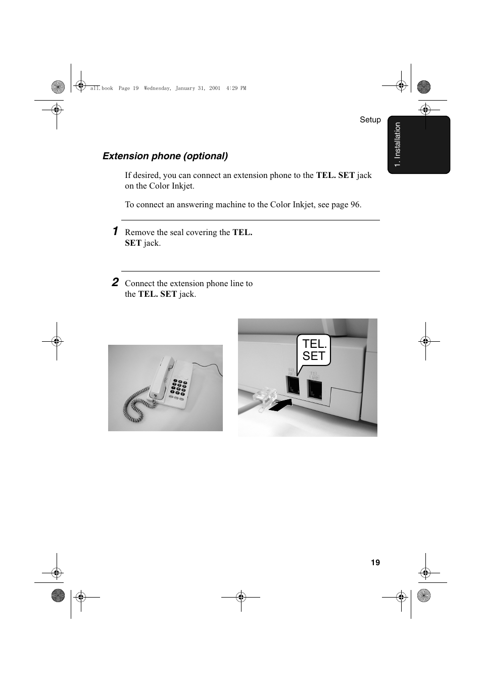 Tel. set | Sharp COLORINKJET AJ-5030 User Manual | Page 21 / 140