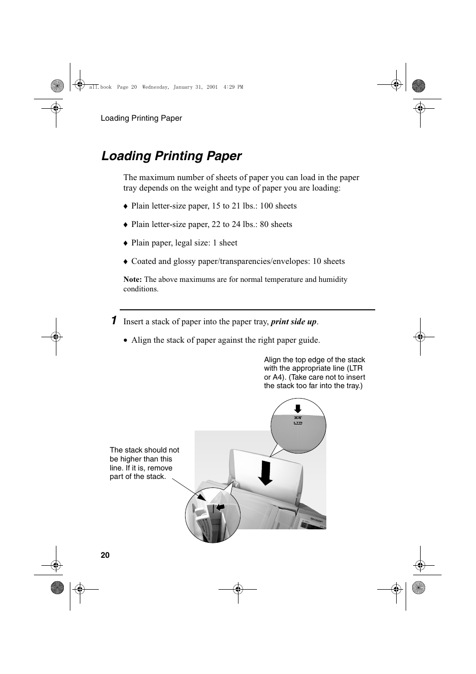 Loading printing paper | Sharp COLORINKJET AJ-5030 User Manual | Page 22 / 140