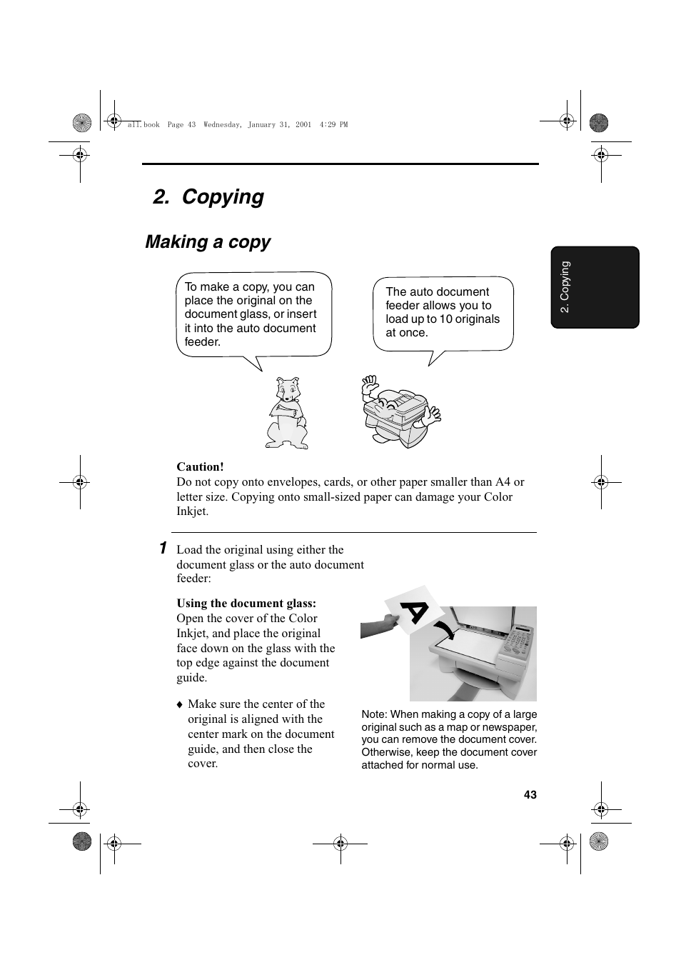 Copying, Making a copy | Sharp COLORINKJET AJ-5030 User Manual | Page 45 / 140