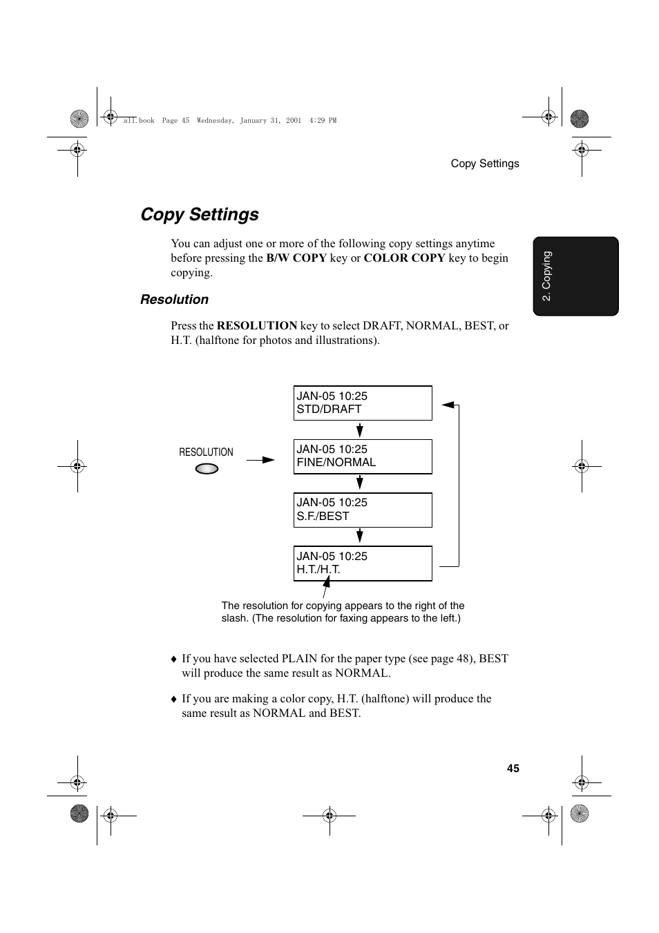 Copy settings | Sharp COLORINKJET AJ-5030 User Manual | Page 47 / 140