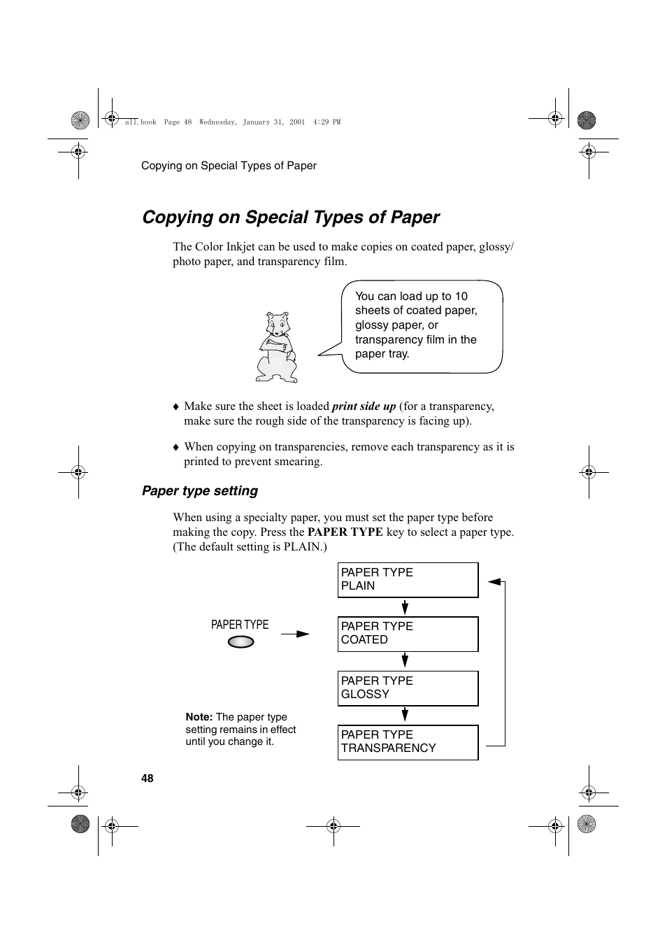 Copying on special types of paper | Sharp COLORINKJET AJ-5030 User Manual | Page 50 / 140