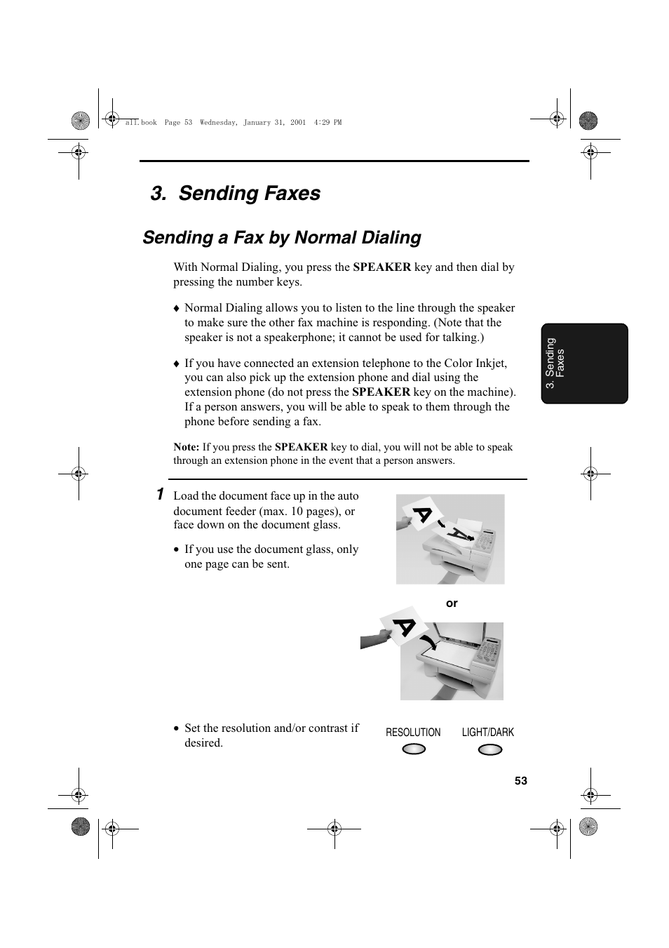Sending faxes, Sending a fax by normal dialing | Sharp COLORINKJET AJ-5030 User Manual | Page 55 / 140