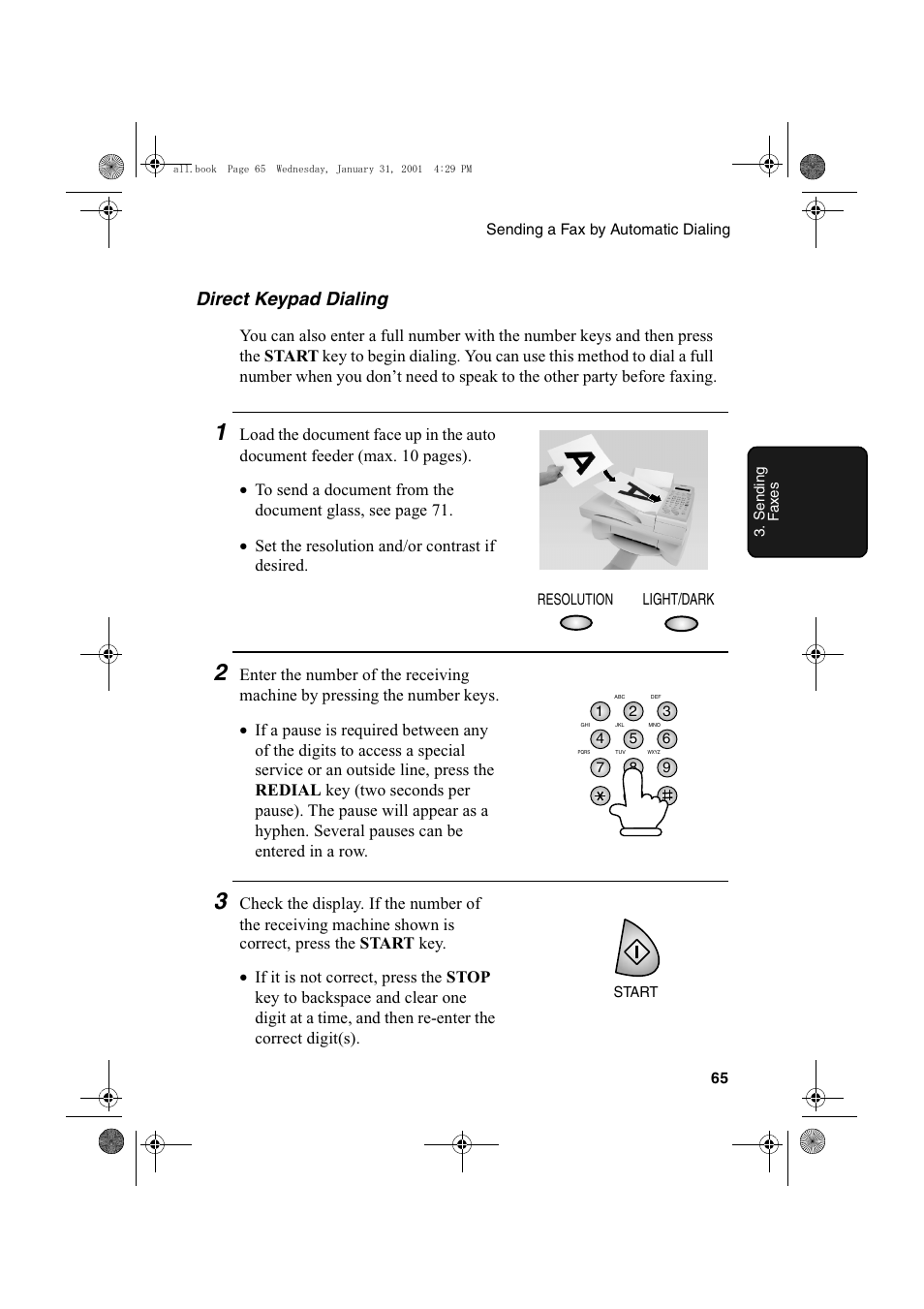 Direct keypad dialing | Sharp COLORINKJET AJ-5030 User Manual | Page 67 / 140