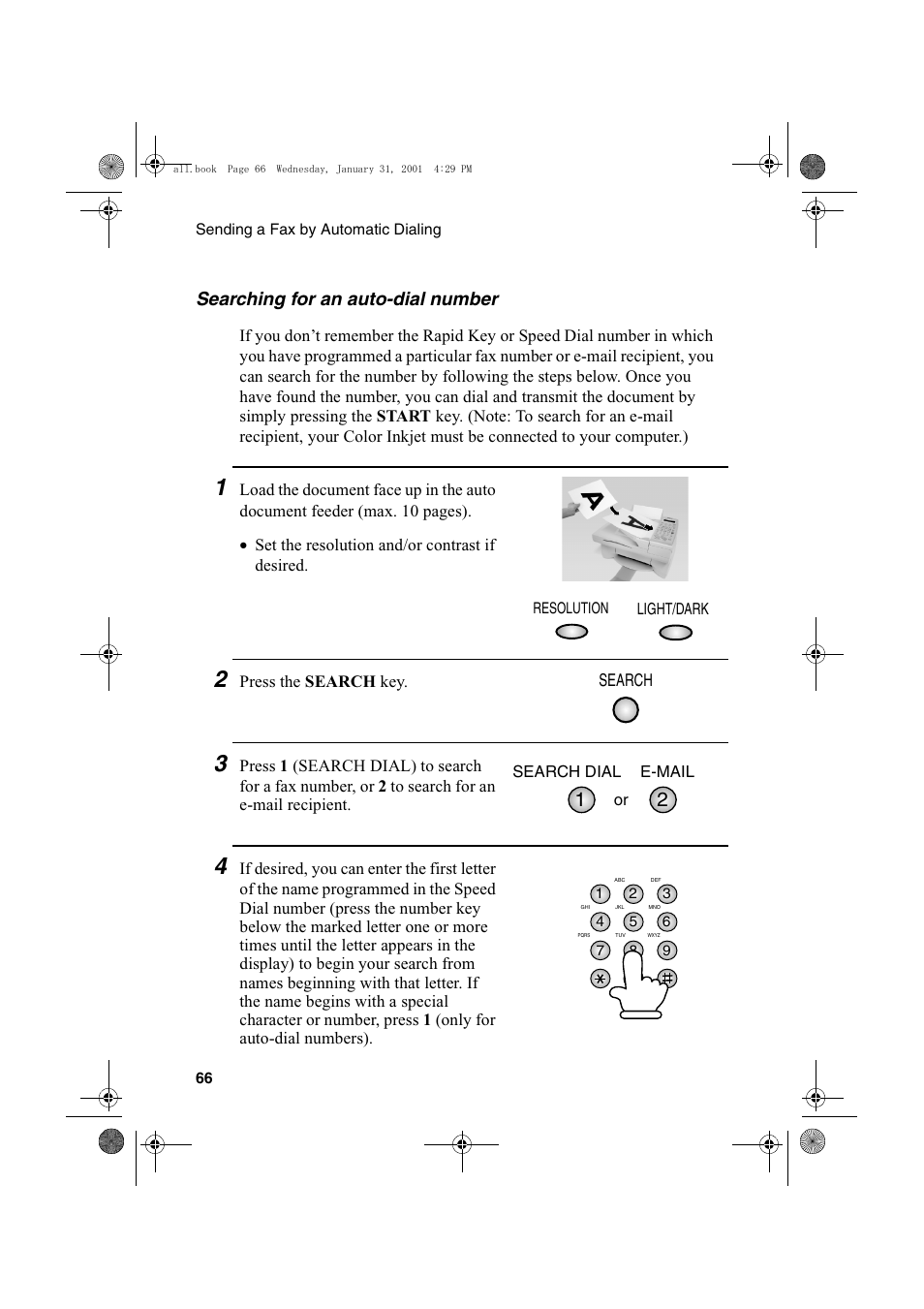Searching for an auto-dial number | Sharp COLORINKJET AJ-5030 User Manual | Page 68 / 140