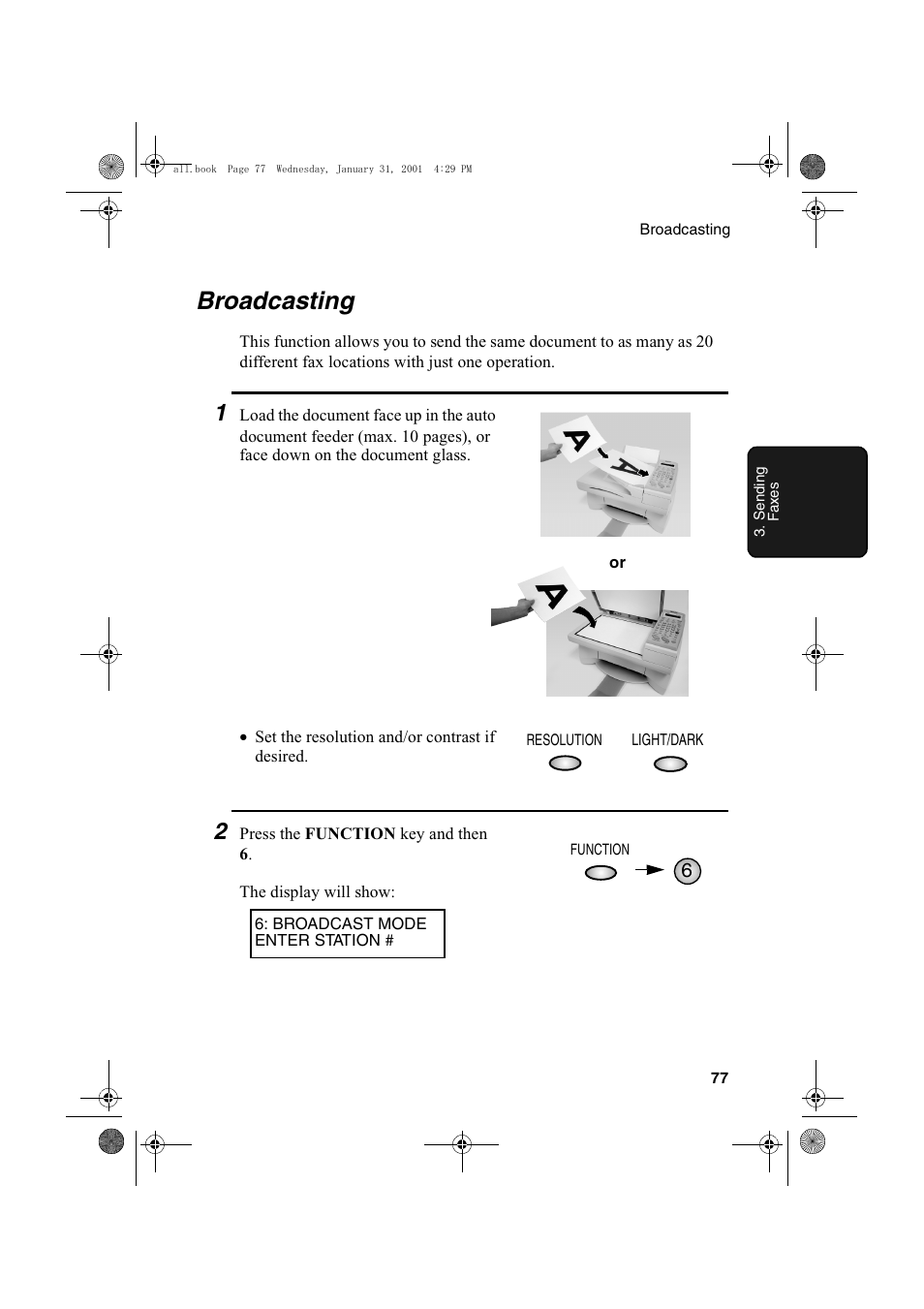 Broadcasting | Sharp COLORINKJET AJ-5030 User Manual | Page 79 / 140