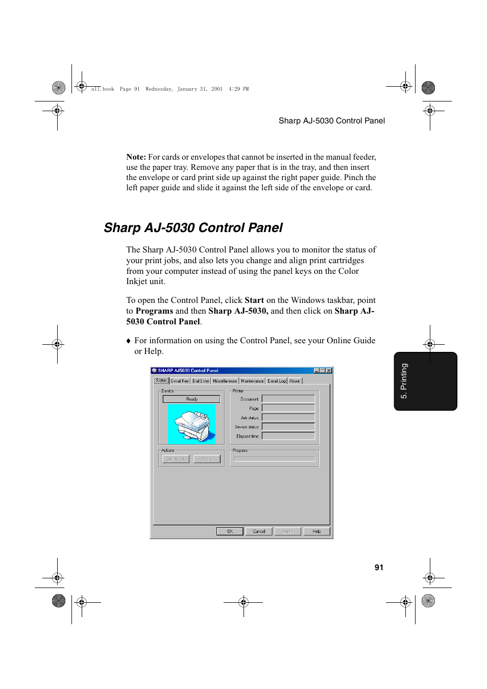 Sharp aj-5030 control panel | Sharp COLORINKJET AJ-5030 User Manual | Page 93 / 140