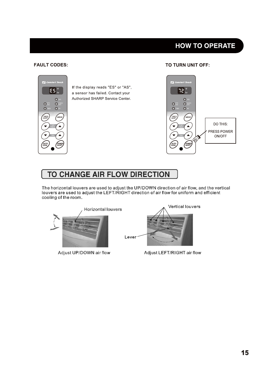 Fault codes, How to operate | Sharp AF-S85NX User Manual | Page 15 / 20