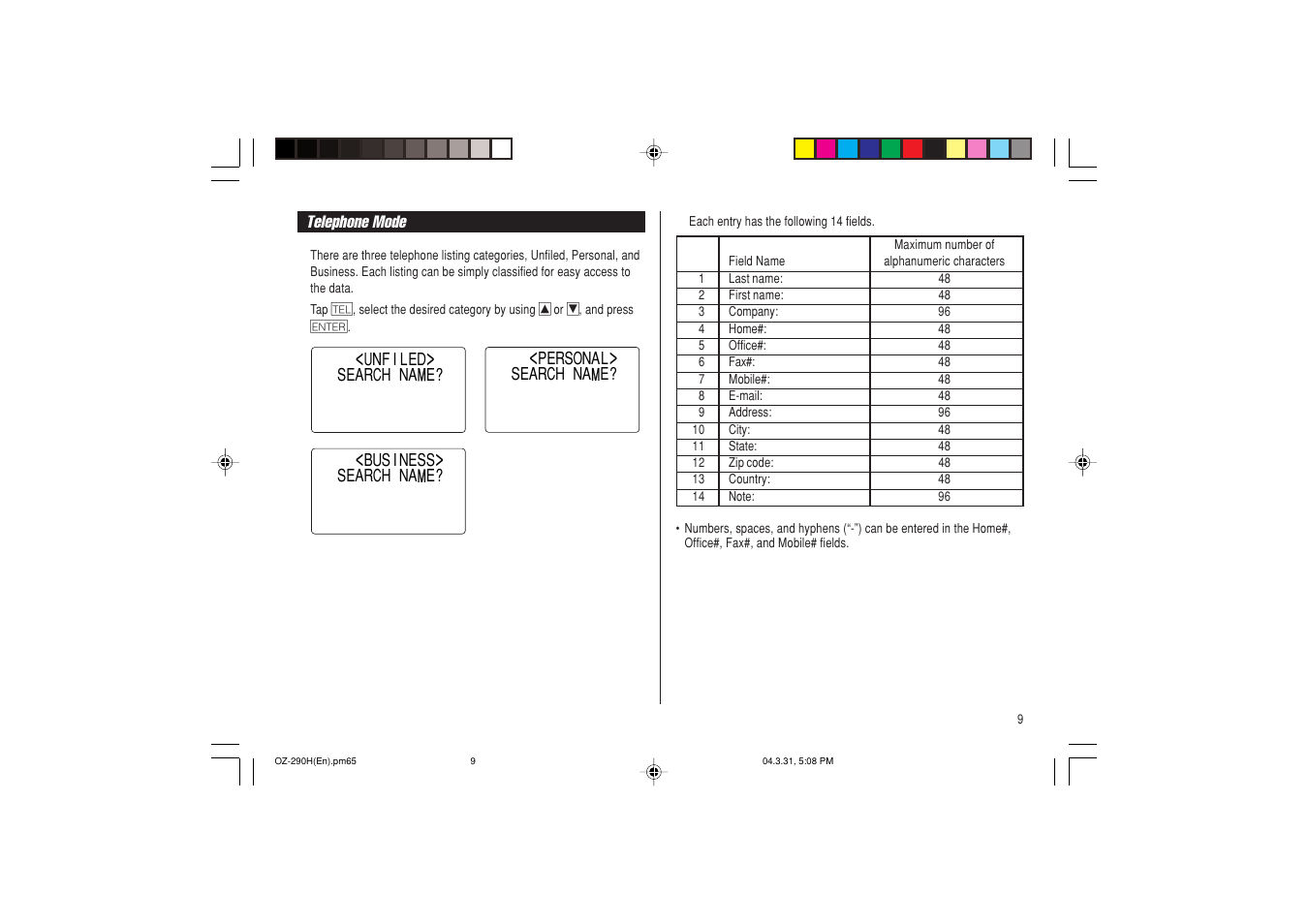 Sharp OZ-290H User Manual | Page 11 / 76