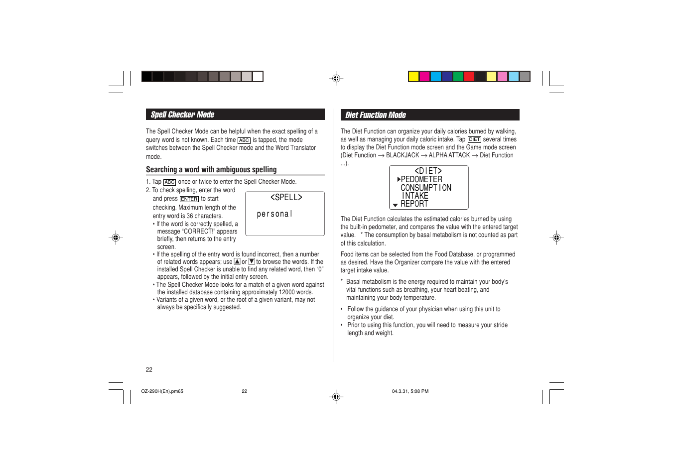 Sharp OZ-290H User Manual | Page 24 / 76