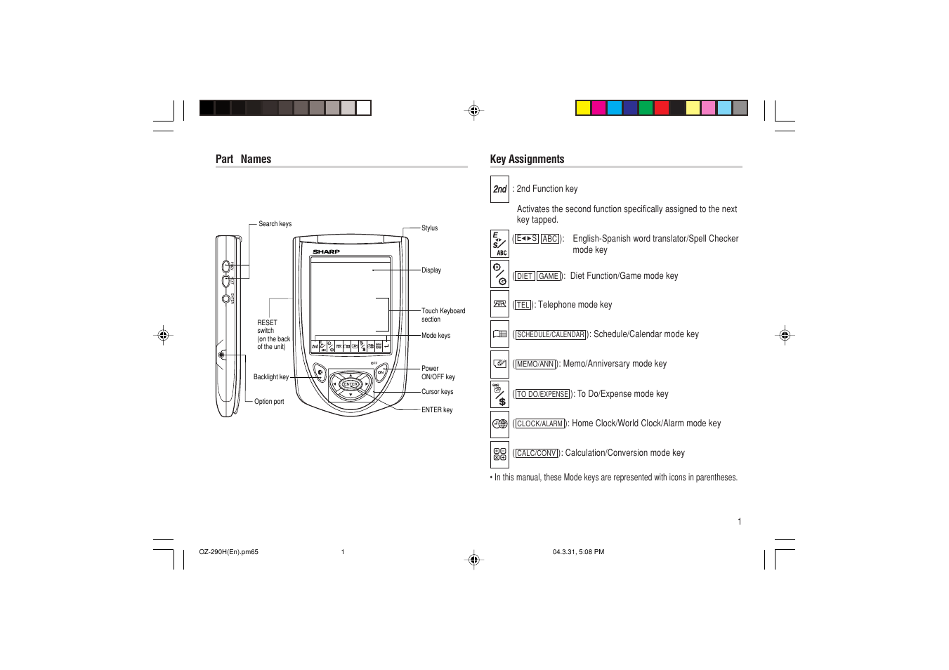 Sharp OZ-290H User Manual | Page 3 / 76