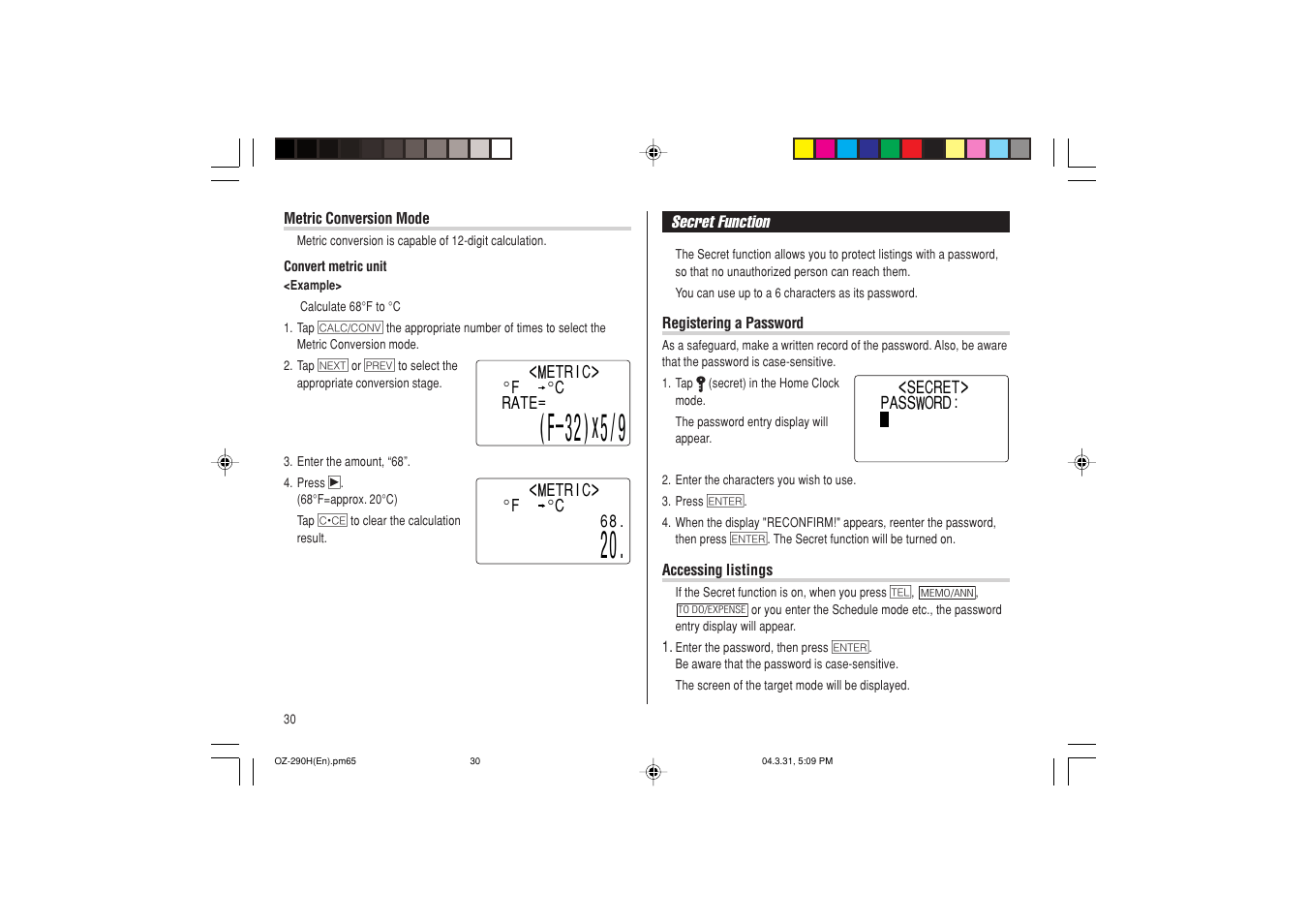 5x/9, F–32 | Sharp OZ-290H User Manual | Page 32 / 76