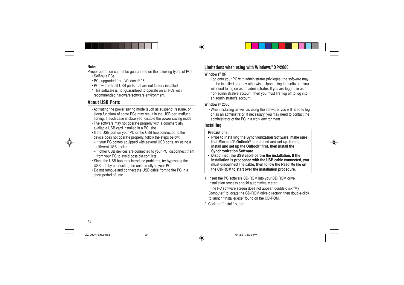 Sharp OZ-290H User Manual | Page 36 / 76