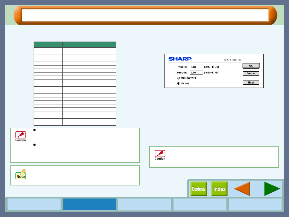 Paper settings" dialog box (part 2), Paper size, Custom paper | Printer properties | Sharp AJ-1800 User Manual | Page 7 / 56