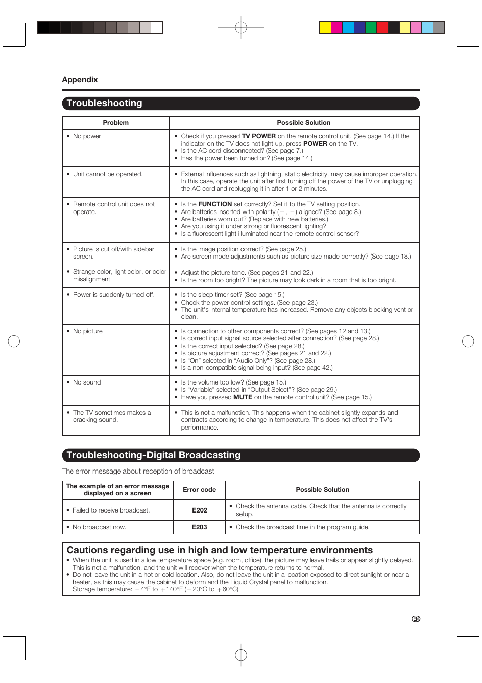 Troubleshooting, Troubleshooting-digital broadcasting | Sharp Aquos LC 46D85UN User Manual | Page 41 / 47