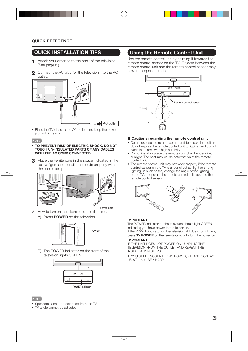 Quick installation tips, Using the remote control unit | Sharp Aquos LC 46D85UN User Manual | Page 9 / 47