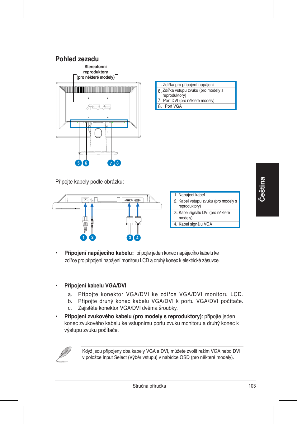 Čeština, Pohled zezadu | Asus VH192 User Manual | Page 105 / 157