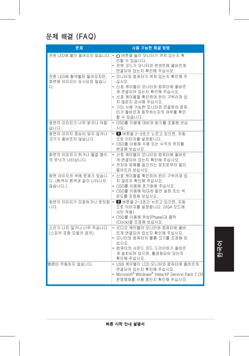 문제 해결 (faq) | Asus VH192 User Manual | Page 56 / 157