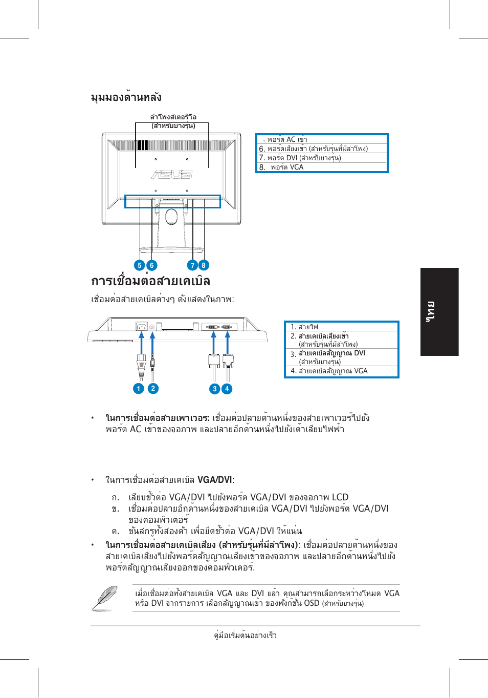 การเชื่อมต่อสายเคเบิล, มุมมองด้านหลัง | Asus VH192 User Manual | Page 75 / 157