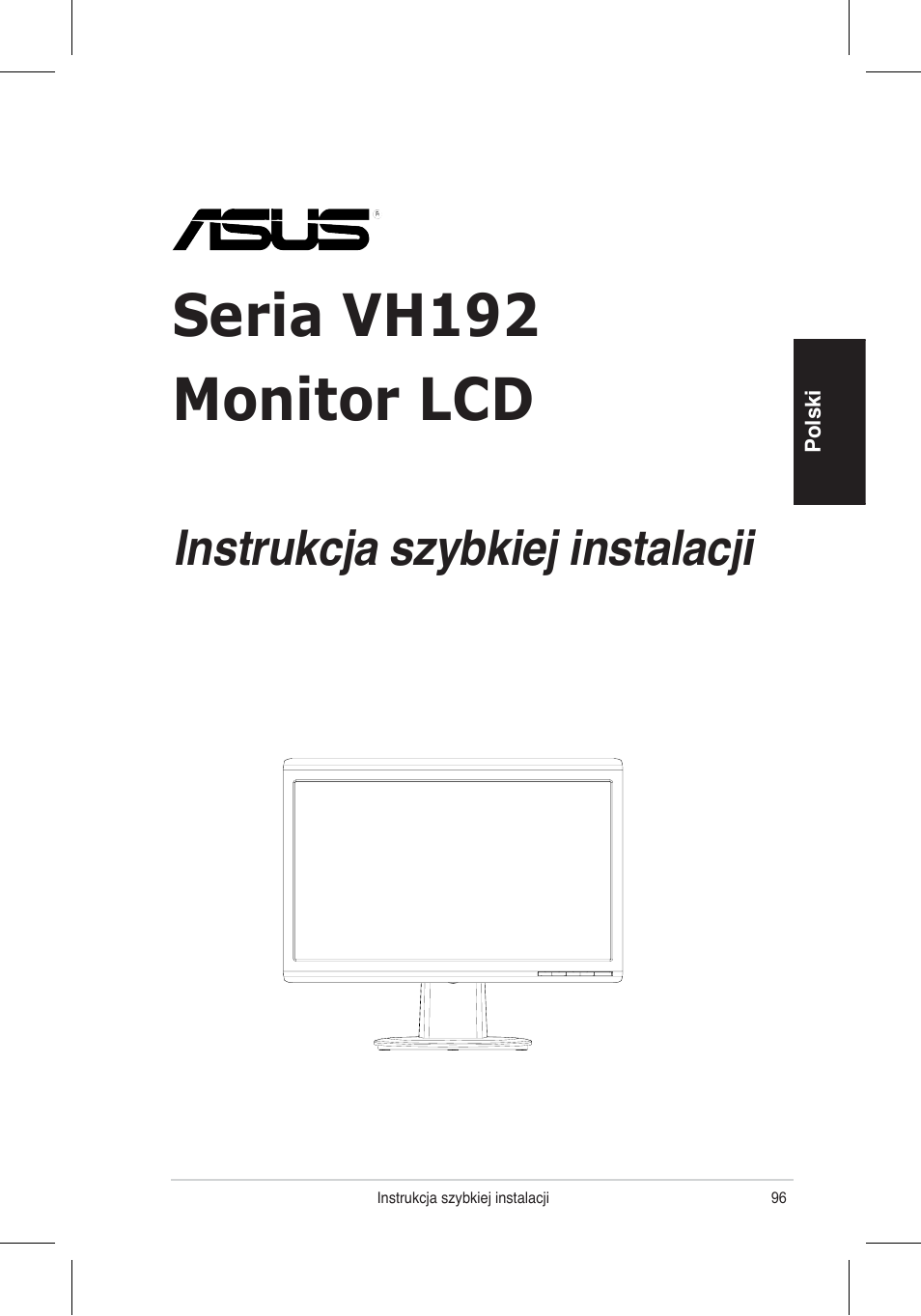 Seria vh192 monitor lcd, Instrukcja szybkiej instalacji | Asus VH192 User Manual | Page 98 / 157