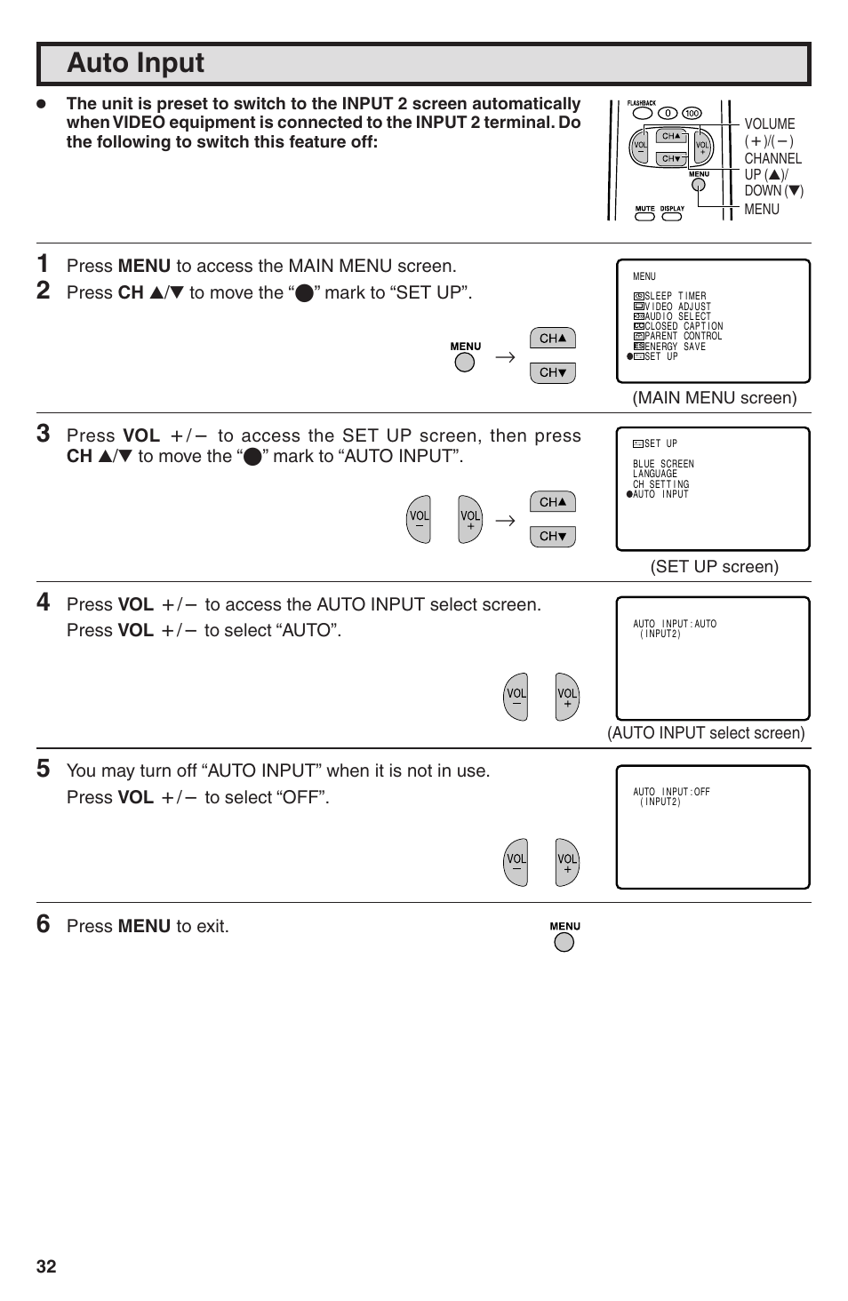 Auto input | Sharp 32U-S50B User Manual | Page 32 / 48