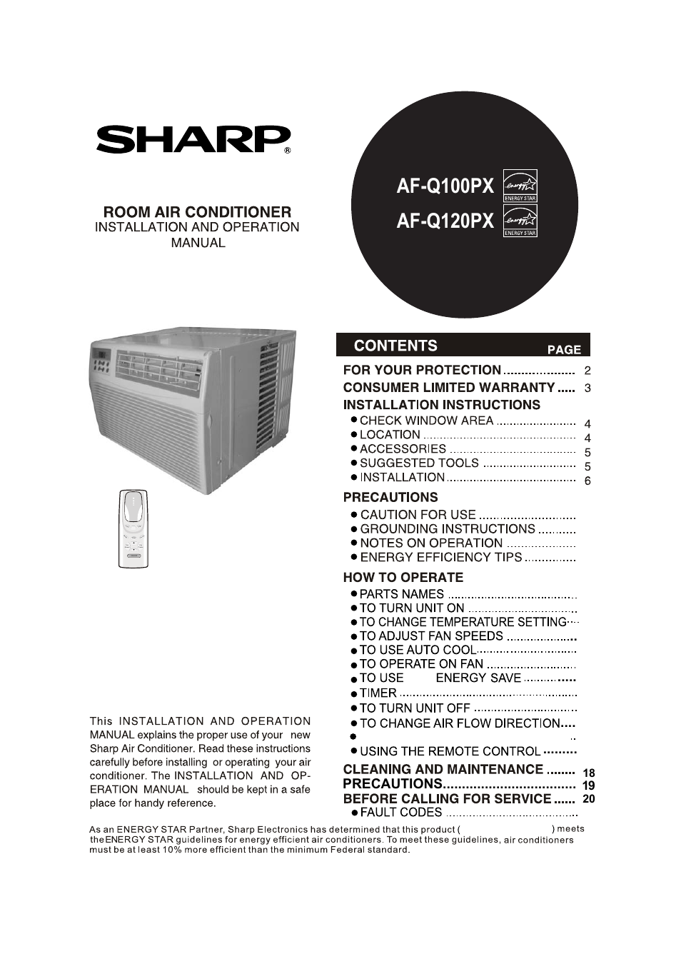 Sharp AF-Q100PX User Manual | 21 pages