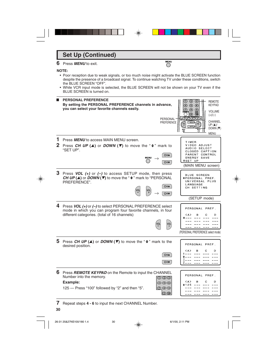 Set up (continued) | Sharp 25N S180 User Manual | Page 30 / 40