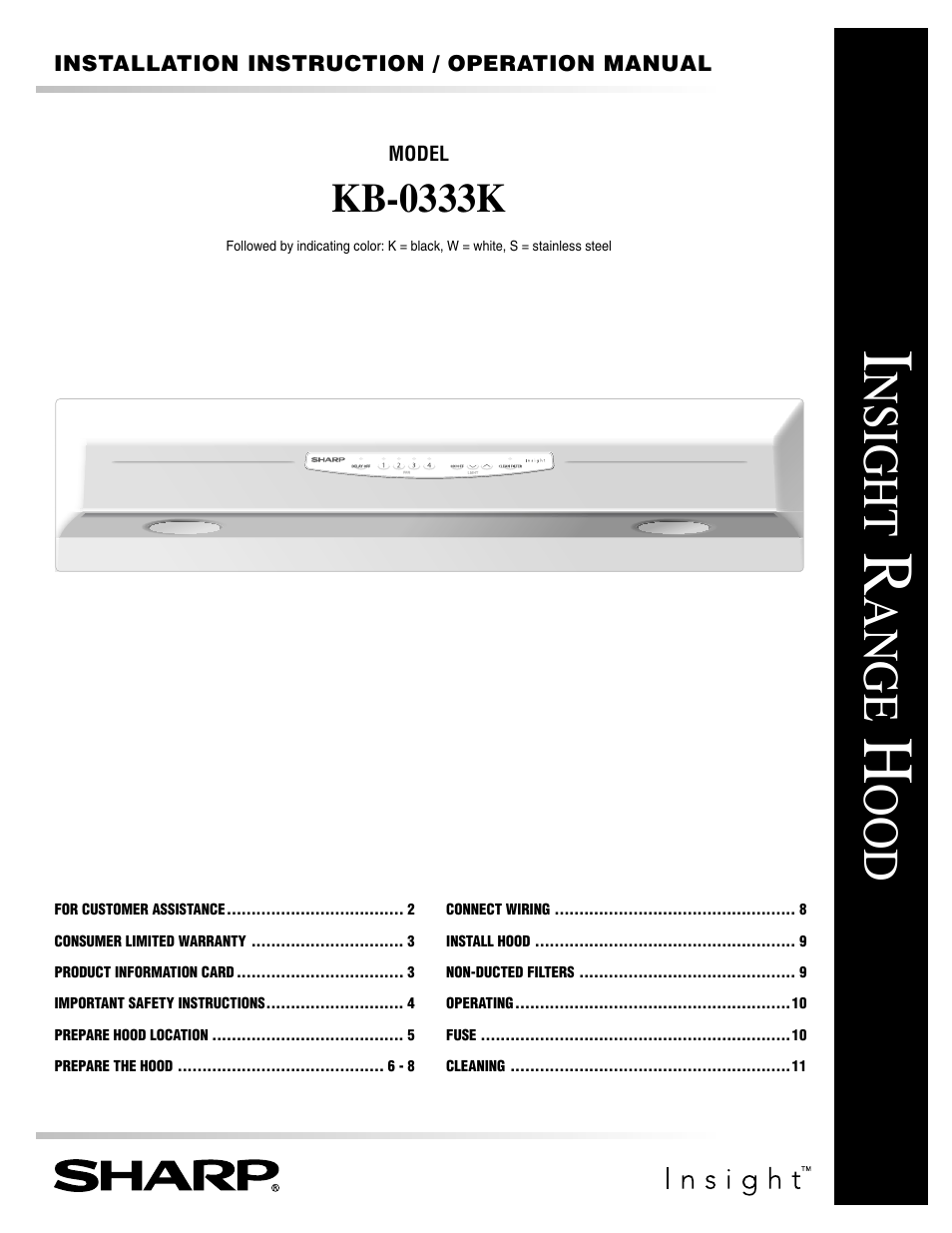 Sharp INSIGHTRANGEHOOD KB-0333K User Manual | 12 pages