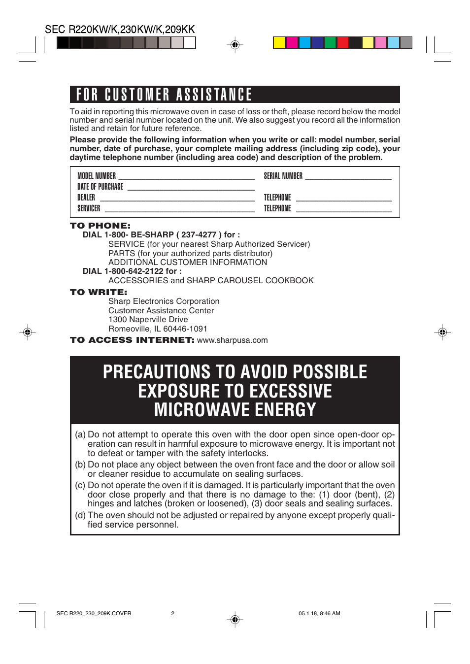 Sharp R-220K User Manual | Page 2 / 24