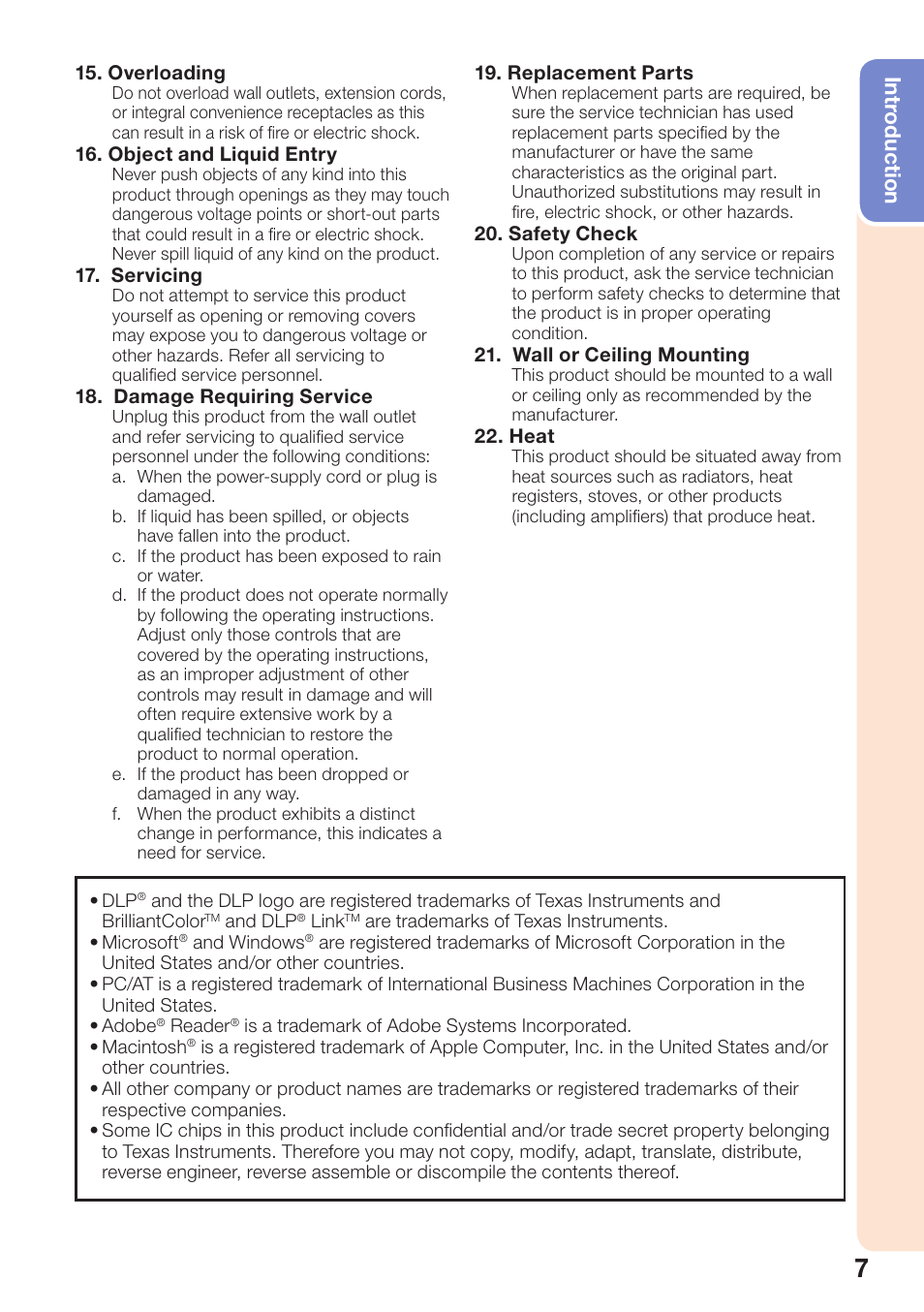 Intr oduction | Sharp PG-D2510X User Manual | Page 9 / 76