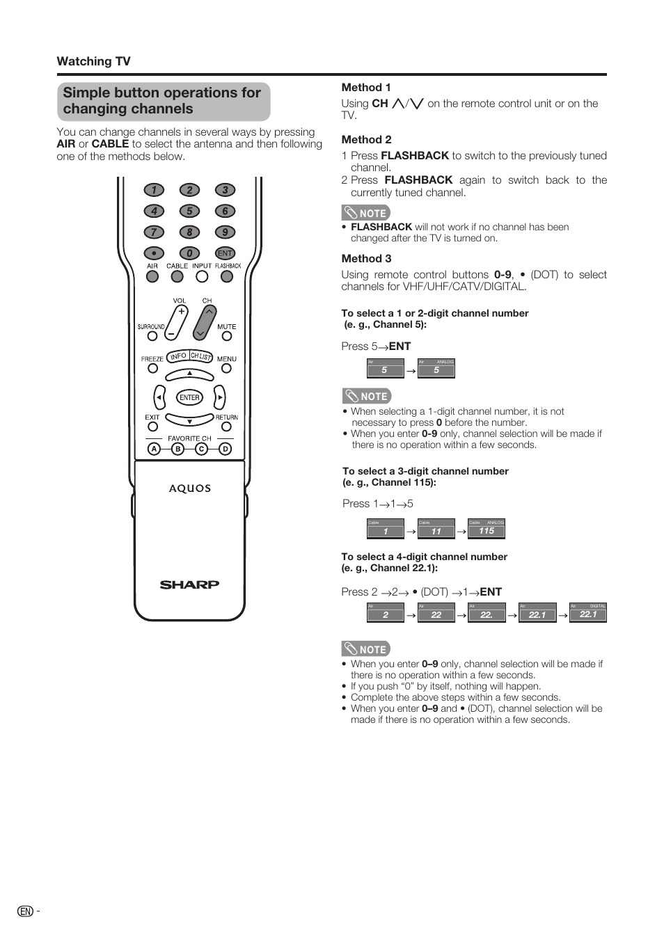 Simple button operations for changing channels, Watching tv | Sharp Aquos LC-37D90U User Manual | Page 17 / 79