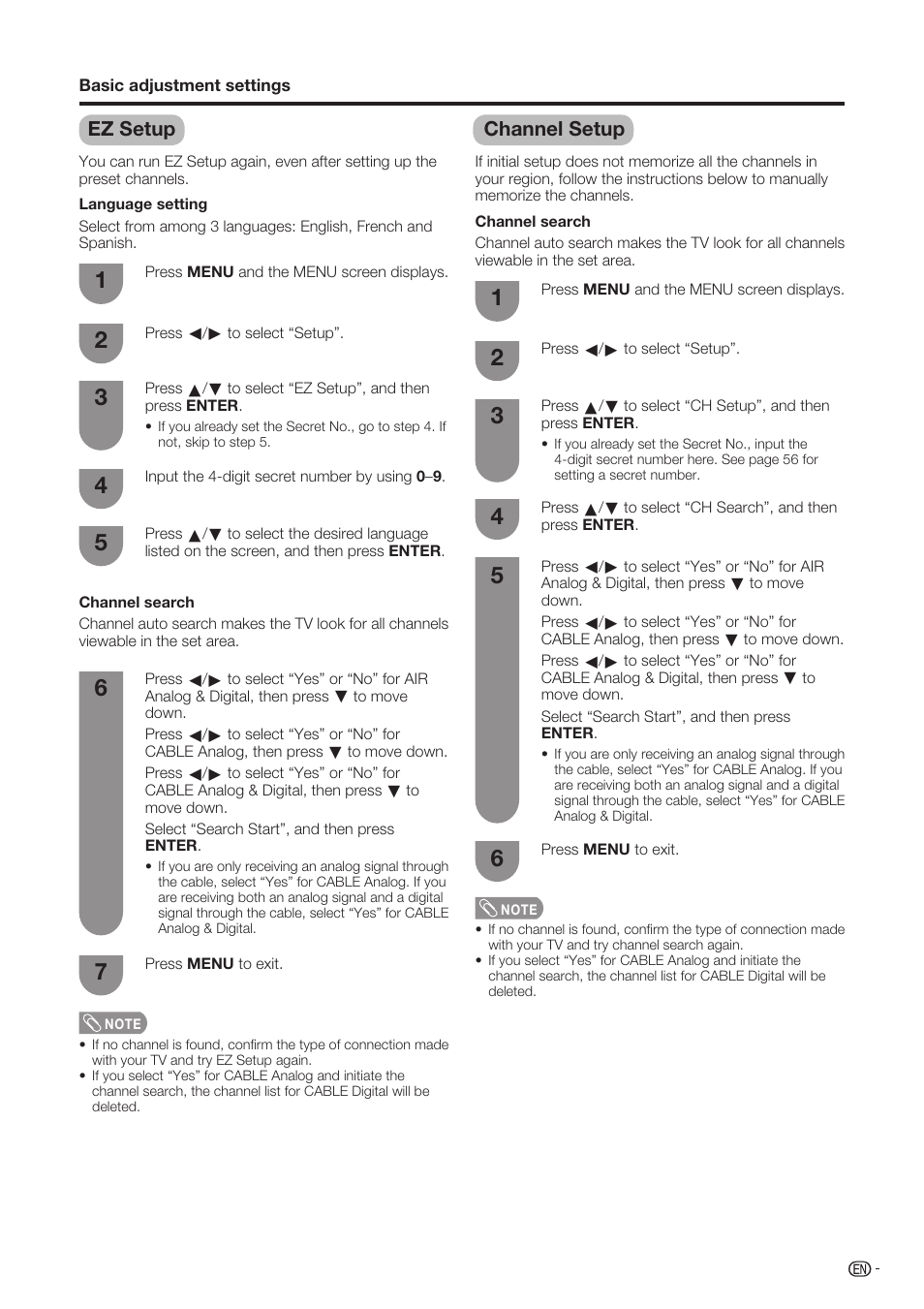 Ez setup, Channel setup | Sharp Aquos LC-37D90U User Manual | Page 22 / 79