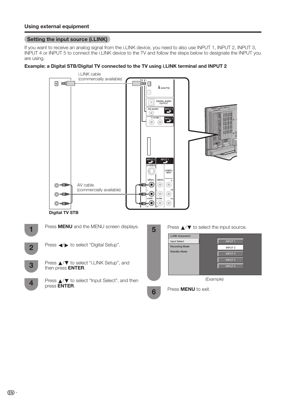 Setting the input source (i.link) | Sharp Aquos LC-37D90U User Manual | Page 35 / 79