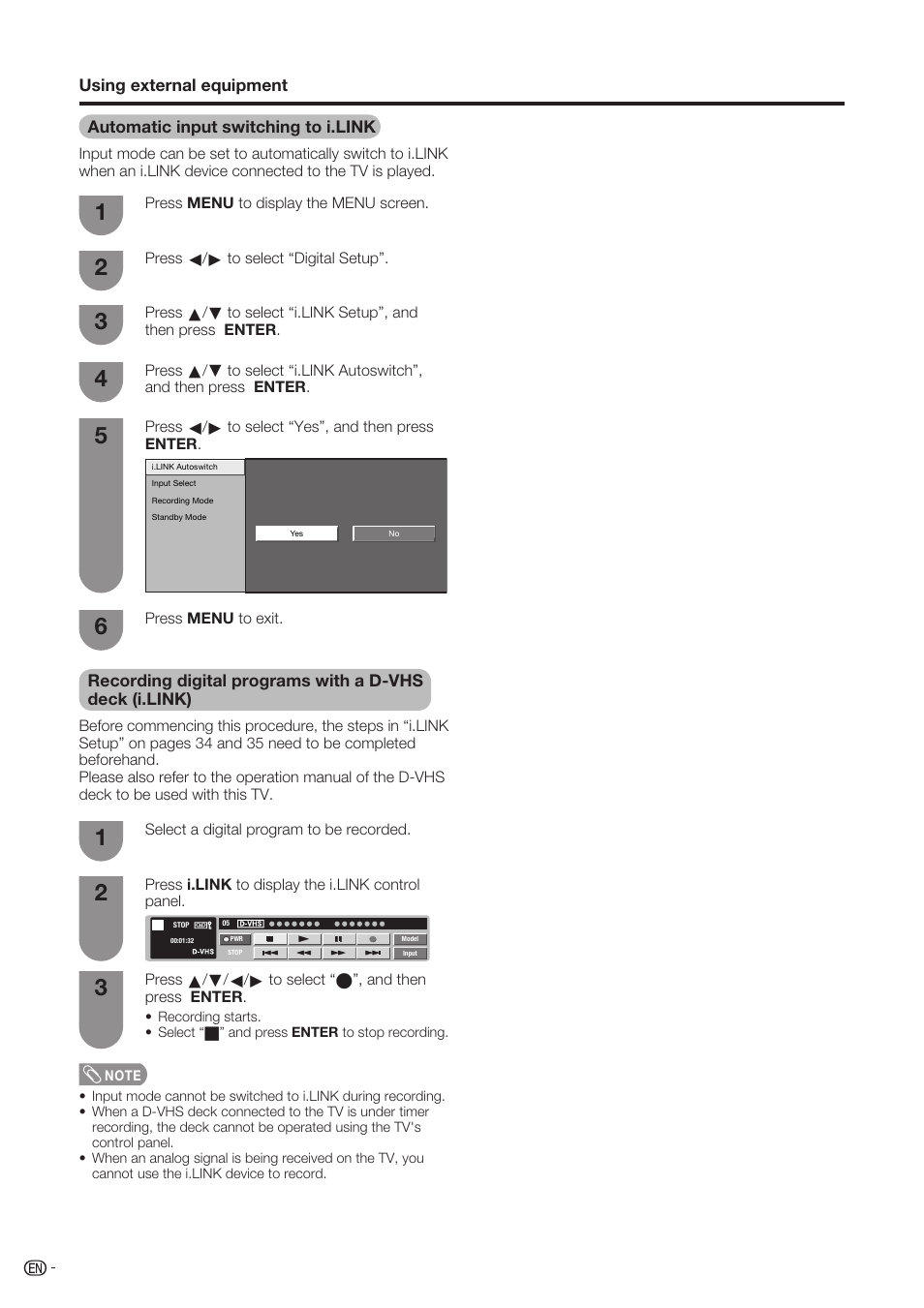 Automatic input switching to i.link | Sharp Aquos LC-37D90U User Manual | Page 41 / 79