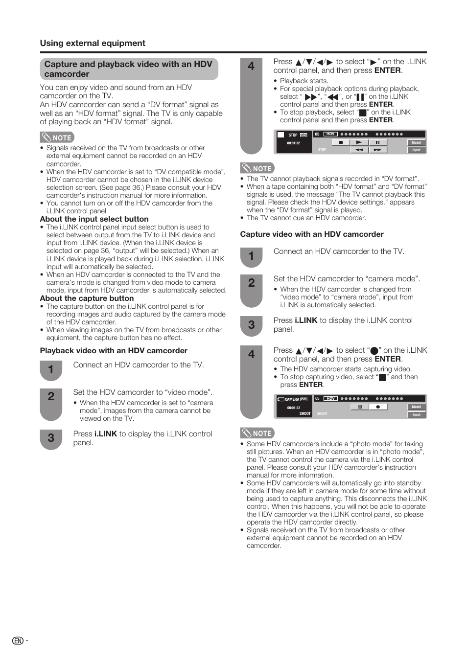 Capture and playback video with an hdv camcorder | Sharp Aquos LC-37D90U User Manual | Page 43 / 79