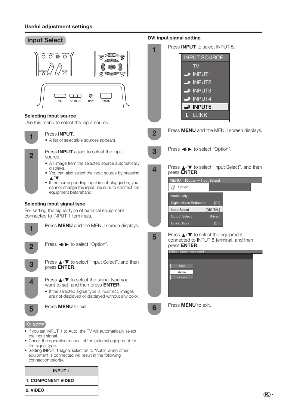 Input select | Sharp Aquos LC-37D90U User Manual | Page 48 / 79