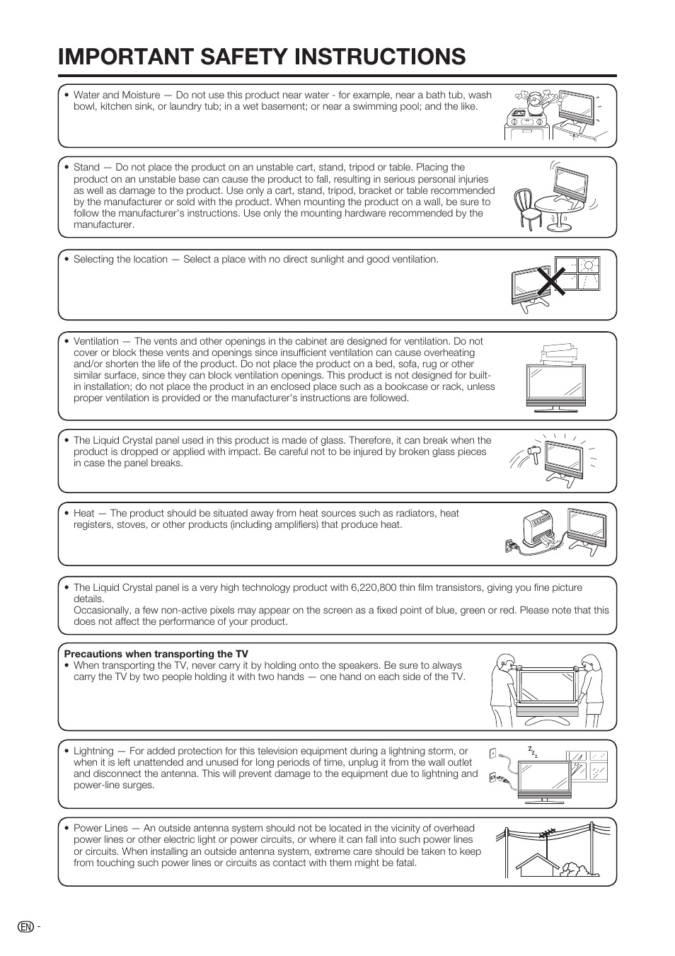 Important safety instructions | Sharp Aquos LC-37D90U User Manual | Page 5 / 79