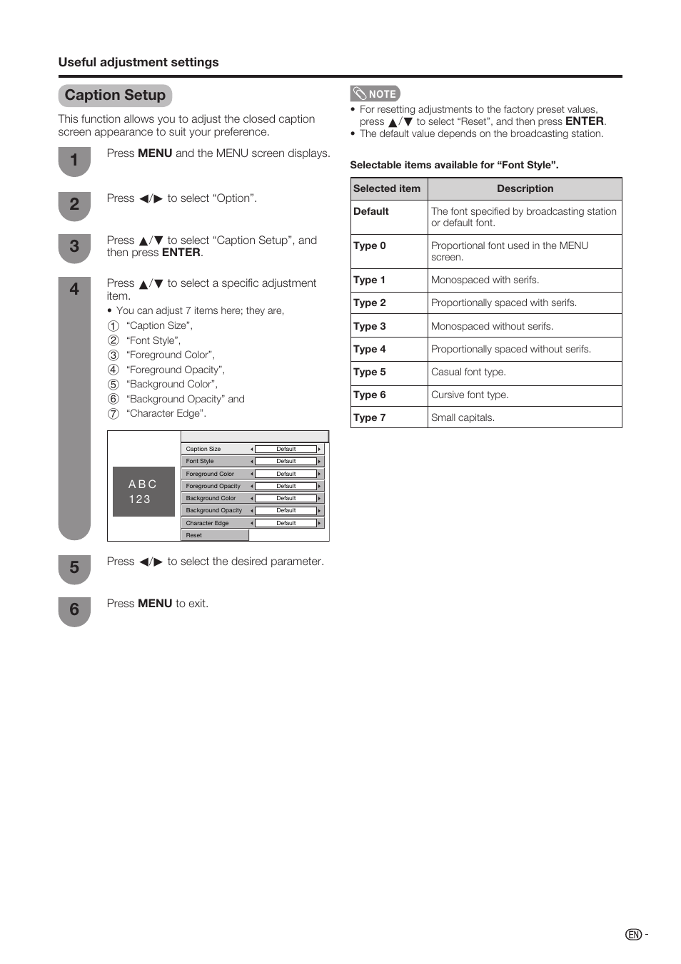 Caption setup | Sharp Aquos LC-37D90U User Manual | Page 56 / 79