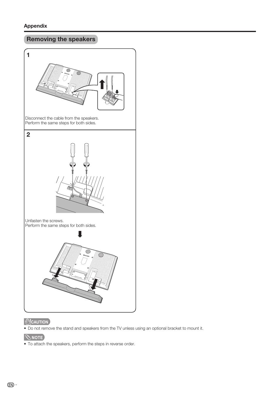 Removing the speakers | Sharp Aquos LC-37D90U User Manual | Page 69 / 79