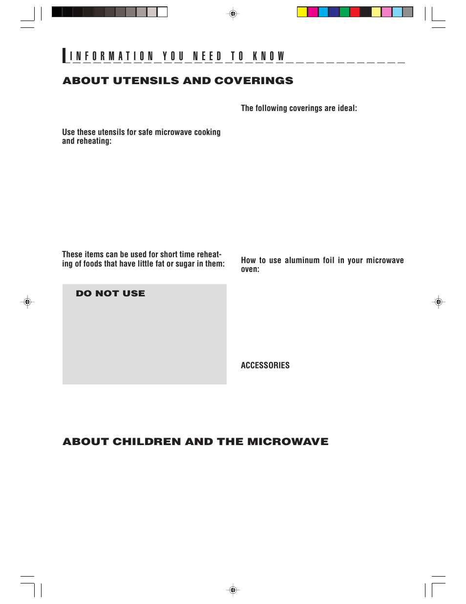 About utensils and coverings, About children and the microwave | Sharp R-1514 User Manual | Page 16 / 40