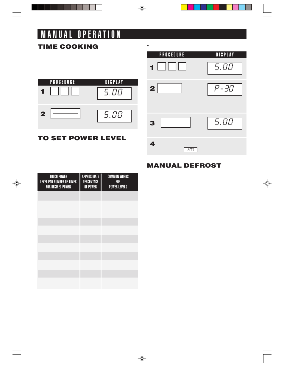 Manual defrost, Time cooking | Sharp R-1514 User Manual | Page 21 / 40