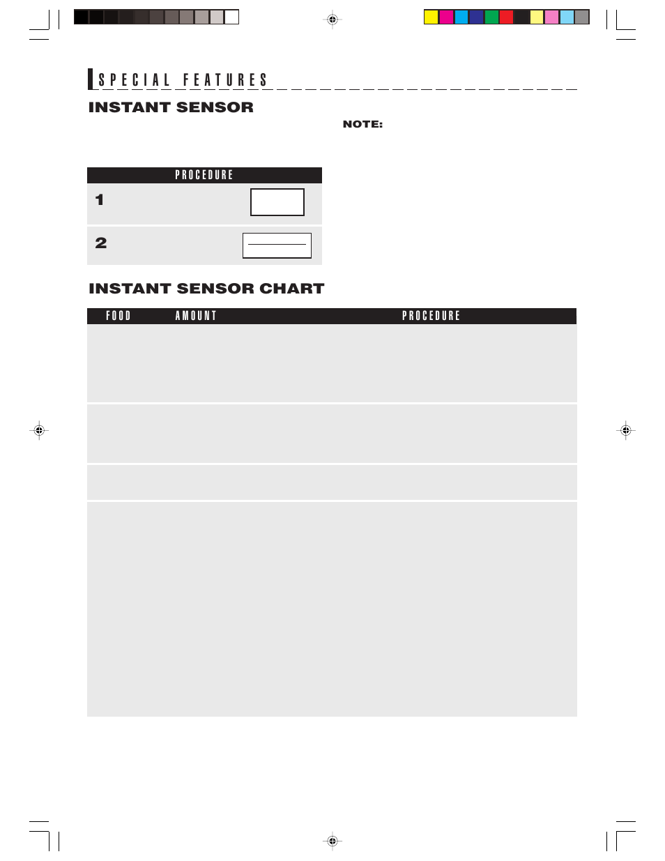Instant sensor, Instant sensor chart | Sharp R-1514 User Manual | Page 23 / 40