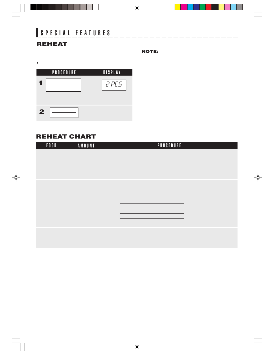 2 pcs, Reheat, Reheat chart | Sharp R-1514 User Manual | Page 27 / 40