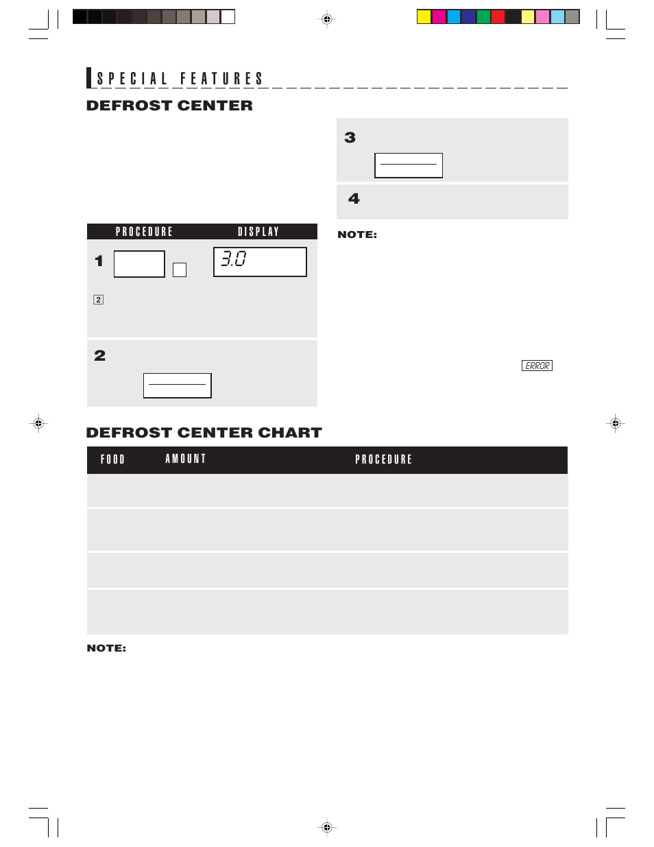 Defrost center, Defrost center chart | Sharp R-1514 User Manual | Page 28 / 40