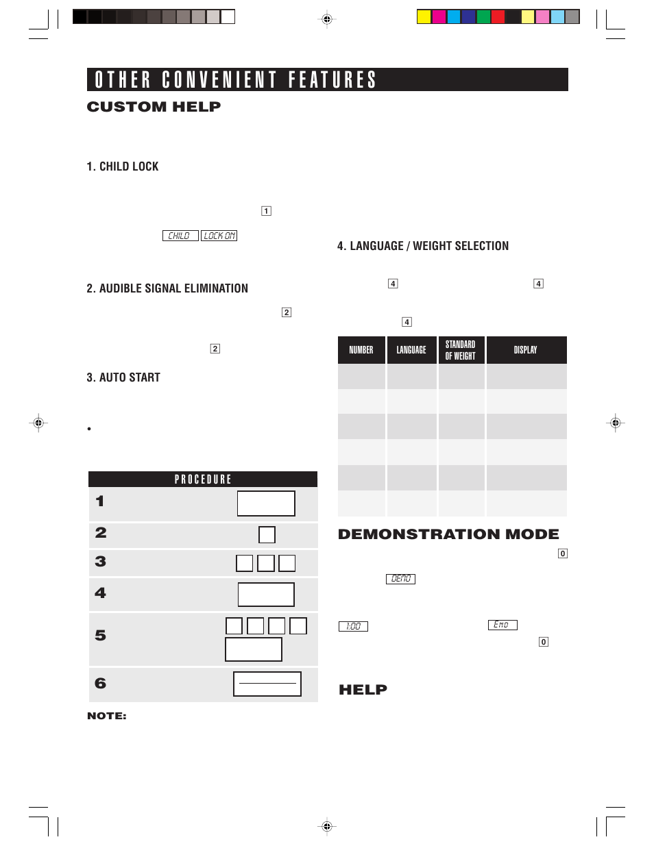 Custom help, Help, Demonstration mode | Sharp R-1514 User Manual | Page 30 / 40