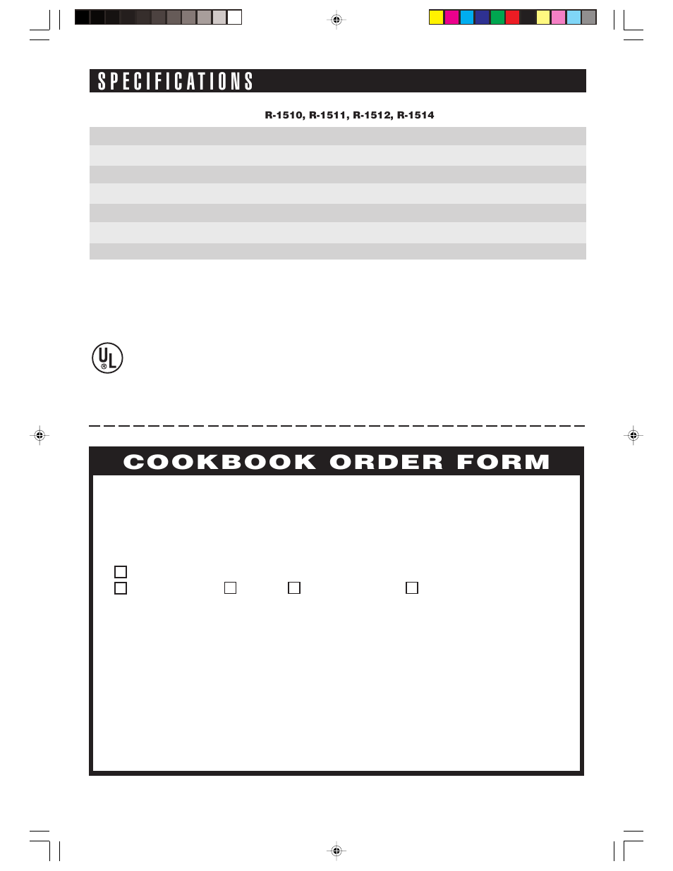 Cookbook order form | Sharp R-1514 User Manual | Page 35 / 40