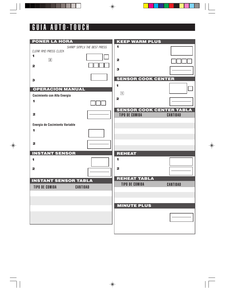 Tipo de comida cantidad | Sharp R-1514 User Manual | Page 38 / 40